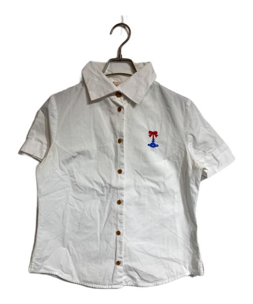 Vivienne Westwood RED LABEL（ヴィヴィアンウエストウッドレッドレーベル）Vivienne Westwood RED LABEL (ヴィヴィアンウエストウッドレッドレーベル) リボン×オーブ刺繍シャツ ホワイト サイズ:3の古着・服飾アイテム