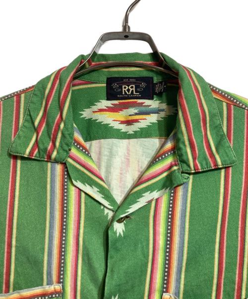 RRL（ダブルアールエル）RRL (ダブルアールエル) NATIVE PRINT JERSY CAMP SHIRT グリーン×レッド サイズ:Mの古着・服飾アイテム