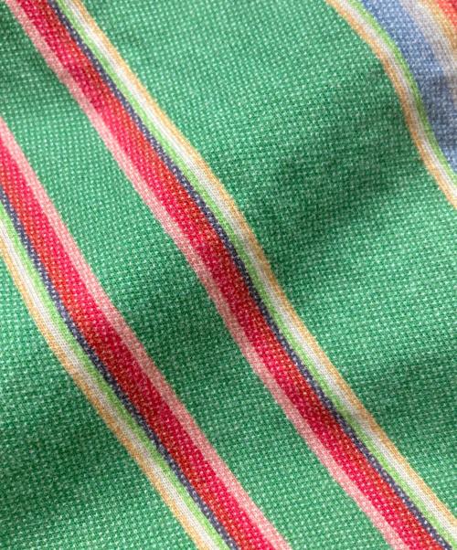 RRL（ダブルアールエル）RRL (ダブルアールエル) NATIVE PRINT JERSY CAMP SHIRT グリーン×レッド サイズ:Mの古着・服飾アイテム