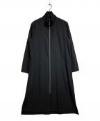 GROUND Yグラウンドワイ）の古着「GABARDINE ZIP-UP STANDING COLLAR LONG SHIRT」｜ブラック