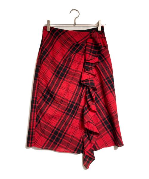 BORDERS at BALCONY（ボーダーズアットバルコニー）BORDERS at BALCONY (ボーダーズアットバルコニー) フリルデザインスカート レッド×ブラック サイズ:36の古着・服飾アイテム