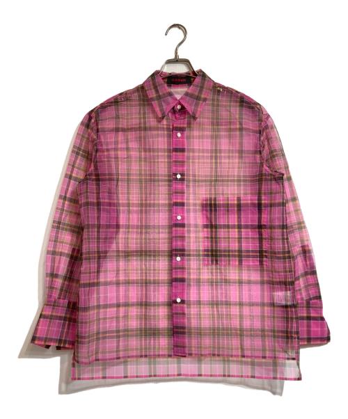 CABAN（キャバン）CABaN (キャバン) ナイロンオーガンジー チェックプリントポケットシャツ ピンク サイズ:Sの古着・服飾アイテム