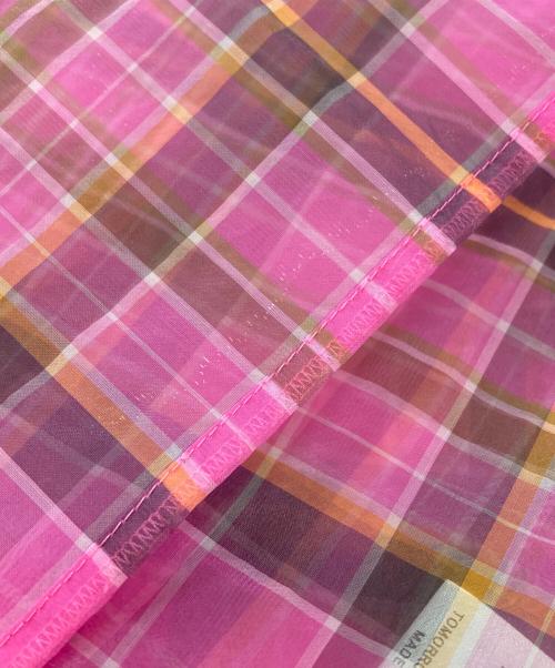 CABAN（キャバン）CABaN (キャバン) ナイロンオーガンジー チェックプリントポケットシャツ ピンク サイズ:Sの古着・服飾アイテム