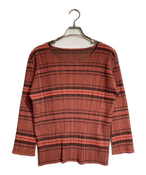 PLEATS PLEASE（プリーツプリーズ）PLEATS PLEASE (プリーツプリーズ) 総柄プリーツカットソー ブラウン サイズ:3の古着・服飾アイテム
