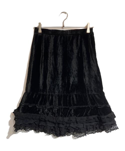 JUNYA WATANABE COMME des GARCONS MAN PINK（ジュンヤワタナベ コムデギャルソンマン ピンク）JUNYA WATANABE COMME des GARCONS MAN PINK (ジュンヤワタナベ コムデギャルソンマン ピンク) ベロア切替レースフリルスカート ブラック サイズ:Sの古着・服飾アイテム