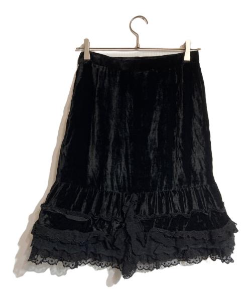 JUNYA WATANABE COMME des GARCONS MAN PINK（ジュンヤワタナベ コムデギャルソンマン ピンク）JUNYA WATANABE COMME des GARCONS MAN PINK (ジュンヤワタナベ コムデギャルソンマン ピンク) ベロア切替レースフリルスカート ブラック サイズ:Sの古着・服飾アイテム