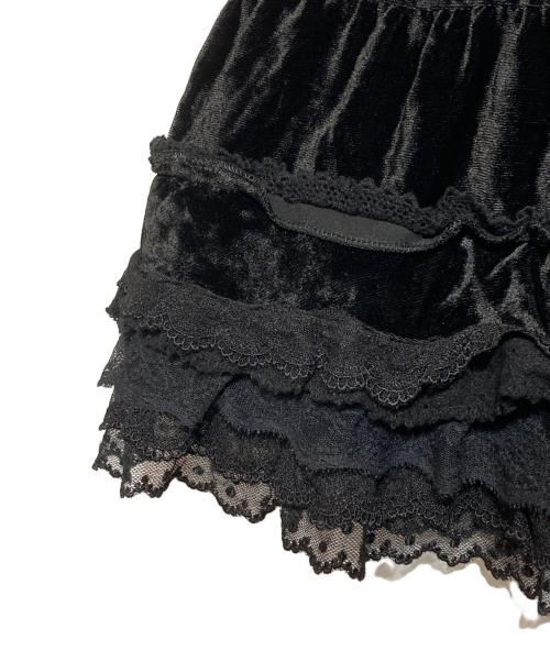JUNYA WATANABE COMME des GARCONS MAN PINK（ジュンヤワタナベ コムデギャルソンマン ピンク）JUNYA WATANABE COMME des GARCONS MAN PINK (ジュンヤワタナベ コムデギャルソンマン ピンク) ベロア切替レースフリルスカート ブラック サイズ:Sの古着・服飾アイテム