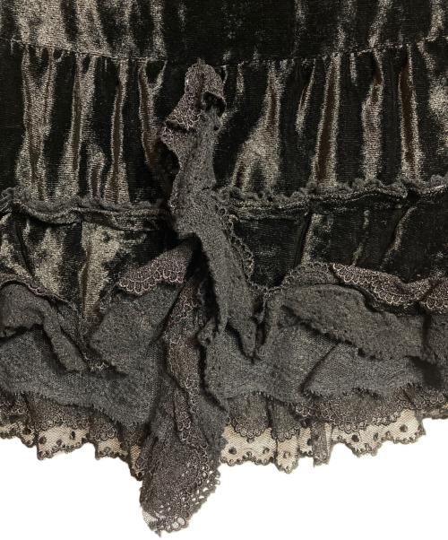 JUNYA WATANABE COMME des GARCONS MAN PINK（ジュンヤワタナベ コムデギャルソンマン ピンク）JUNYA WATANABE COMME des GARCONS MAN PINK (ジュンヤワタナベ コムデギャルソンマン ピンク) ベロア切替レースフリルスカート ブラック サイズ:Sの古着・服飾アイテム