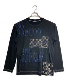 COMME des GARCONS HOMME（コムデギャルソン オム）の古着「ラメステッチパッチワークL/S Tee/Metallic-thread stitched patchwork」｜ブラック