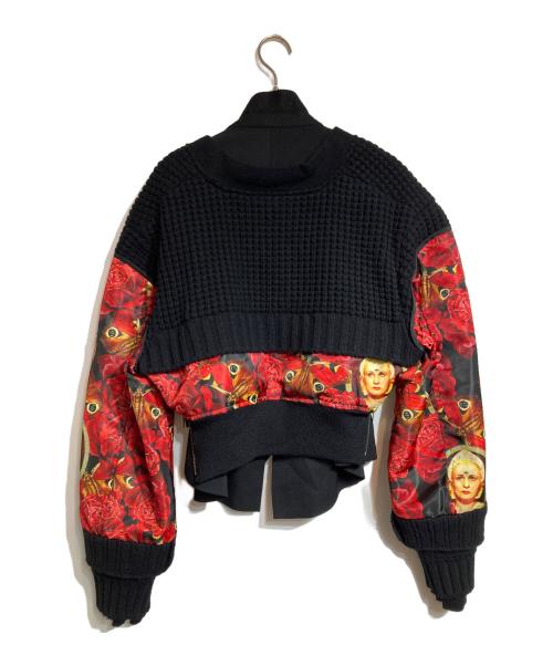 UNDERCOVER（アンダーカバー）UNDERCOVER (アンダーカバー) ローズプリント ニットパネル ジャケット レッド×ブラック サイズ:２の古着・服飾アイテム