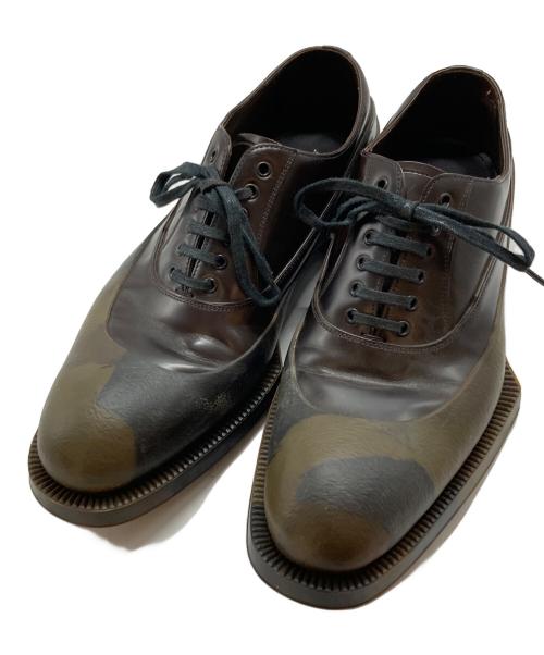 PRADA（プラダ）PRADA (プラダ) カモ柄バイカラーラバーソール レザーシューズ ブラウン×カーキ サイズ:6の古着・服飾アイテム