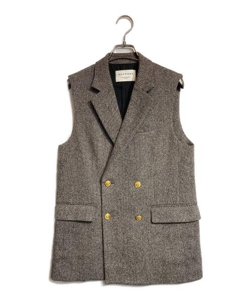 MACPHEE（マカフィー）MACPHEE (マカフィー) シルクミックスツイード ダブルブレストジレ グレー サイズ:36の古着・服飾アイテム