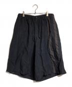 s'yteサイト）の古着「BIO-WASHED DUAL FABRIC WIDE CROPPED PANTS」｜ブラック