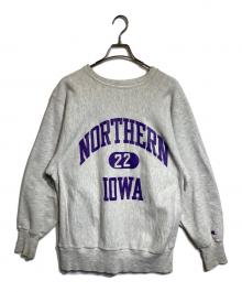 Champion（チャンピオン）の古着「アーチ3段カレッジロゴリバースウィーブスウェット」｜グレー