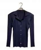 PLEATS PLEASEプリーツプリーズ）の古着「プリーツシャツ」｜ネイビー