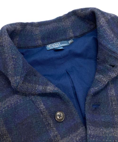 POLO RALPH LAUREN（ポロ・ラルフローレン）POLO RALPH LAUREN (ポロ・ラルフローレン) チェックウールショールカラージャケット ネイビー サイズ:XLの古着・服飾アイテム