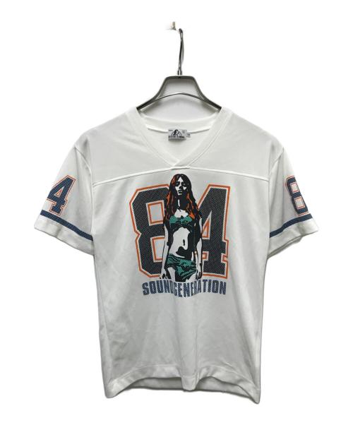 Hysteric Glamour（ヒステリックグラマー）Hysteric Glamour (ヒステリックグラマー) 84 SOUNDS プリント VネックTシャツ ホワイト サイズ:SIZE XSの古着・服飾アイテム