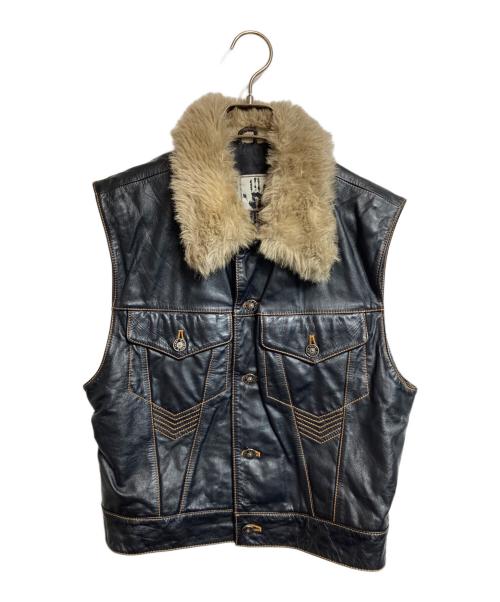 GAULTIER JEANS（ゴルチエジーンズ）GAULTIER JEANS (ゴルチエジーンズ) 襟ファーレザーベスト ブラック サイズ:48の古着・服飾アイテム
