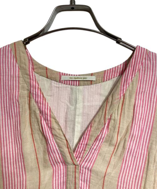 ne quittez pas（ヌキテパ）ne quittez pas (ヌキテパ) Cotton Stripe V Neck Dress/コットンストライプ Vネックドレス ピンク サイズ:Sの古着・服飾アイテム