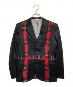 COMME des GARCONS HOMME PLUSコムデギャルソンオムプリュス）の古着「ェック柄切替テーラードジャケット」｜ブラック