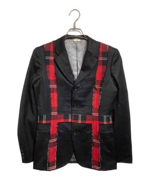 COMME des GARCONS HOMME PLUS（コムデギャルソンオムプリュス）COMME des GARCONS HOMME PLUS (コムデギャルソンオムプリュス) ェック柄切替テーラードジャケット ブラック サイズ:SSの古着・服飾アイテム