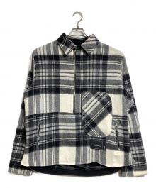 WE11DONE（ウェルダン）の古着「Grey Wool Plaid Anorak Jacket/グレーウールプラッドアノラックジャケット」｜ホワイト×ブラック
