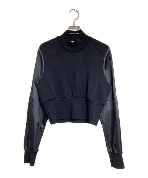 noir kei ninomiya（ノワール ケイ ニノミヤ）noir kei ninomiya (ノワール ケイ ニノミヤ) サテン切替エルボーパッチニット ブラック サイズ:3の古着・服飾アイテム