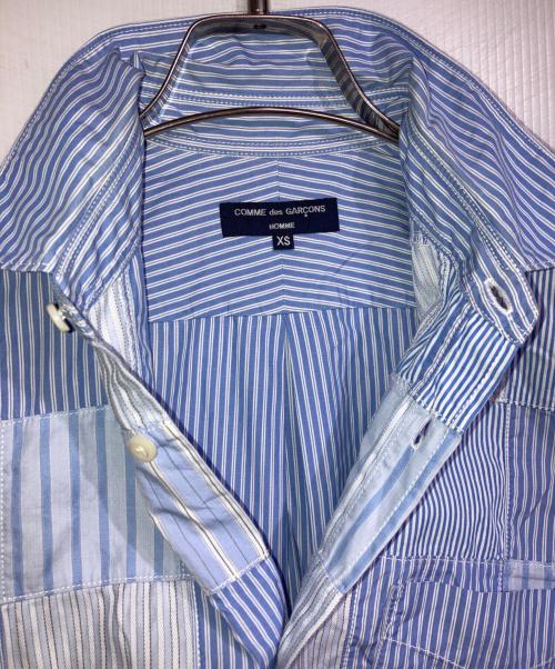 COMME des GARCONS HOMME（コムデギャルソン オム）COMME des GARCONS HOMME (コムデギャルソン オム) パッチワークストライプS/Sシャツ/Patchwork Stripe Short-Sleeve Shirt ブルー サイズ:XSの古着・服飾アイテム
