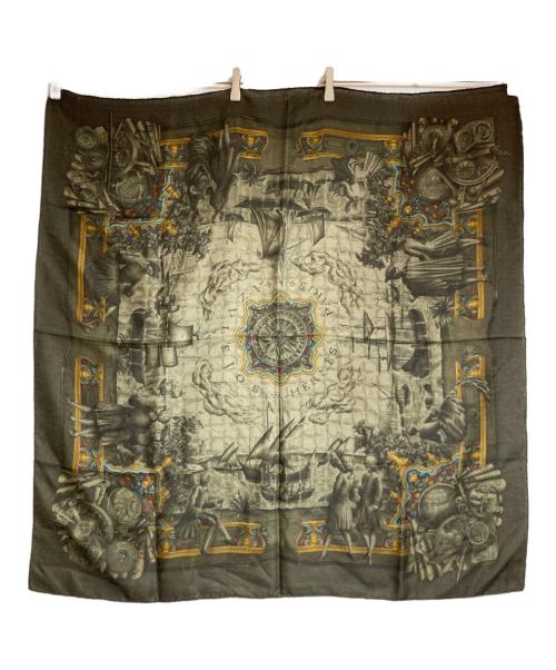 HERMES（エルメス）HERMES (エルメス) カシミヤシルクスカーフ カーキの古着・服飾アイテム