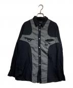 COMME des GARCONS HOMME PLUSコムデギャルソンオムプリュス）の古着「ポリエステル縮絨切替シャツ」｜ブラック