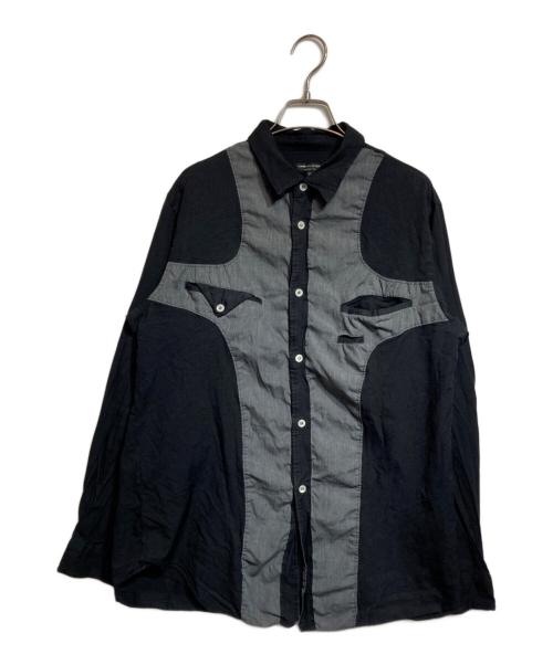 COMME des GARCONS HOMME PLUS（コムデギャルソンオムプリュス）COMME des GARCONS HOMME PLUS (コムデギャルソンオムプリュス) ポリエステル縮絨切替シャツ ブラック サイズ:Ｍの古着・服飾アイテム