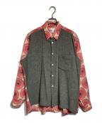 COMME des GARCONS SHIRTコムデギャルソンシャツ）の古着「ウール切替総柄シャツ」｜グレー×ピンク