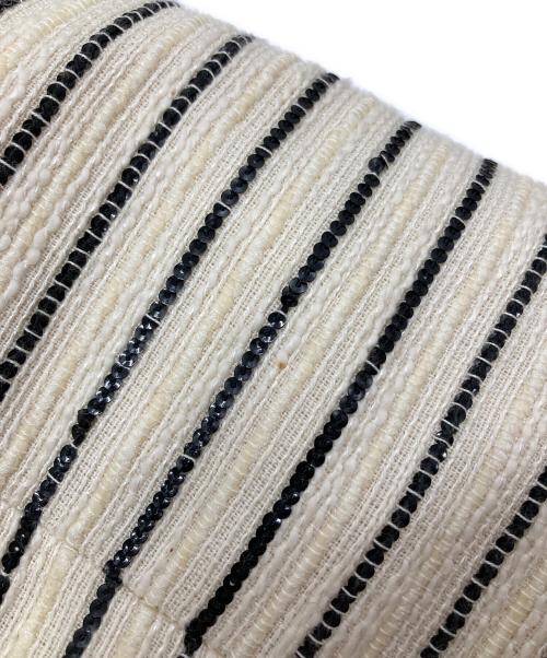CHANEL（シャネル）CHANEL (シャネル) カメリア スパンコールボーダーノーカラージャケット ホワイト サイズ:38の古着・服飾アイテム
