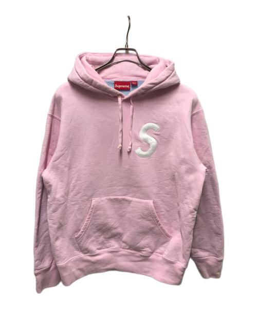 SUPREME（シュプリーム）Supreme (シュプリーム) S logo split hooded sweatshirt ブルー×ピンク サイズ:Sの古着・服飾アイテム