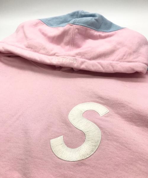 SUPREME（シュプリーム）Supreme (シュプリーム) S logo split hooded sweatshirt ブルー×ピンク サイズ:Sの古着・服飾アイテム