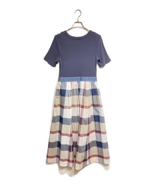 BLUE LABEL CRESTBRIDGE（ブルーレーベルクレストブリッジ）BLUE LABEL CRESTBRIDGE (ブルーレーベルクレストブリッジ) ストレッチテレココンビワンピース ブラック×ブルー サイズ:38の古着・服飾アイテム