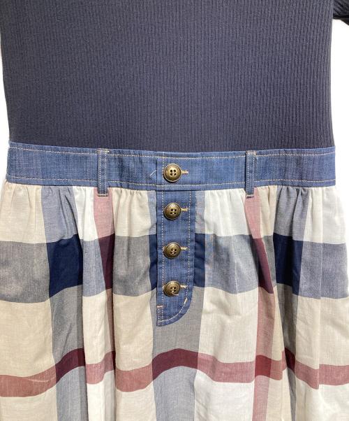 BLUE LABEL CRESTBRIDGE（ブルーレーベルクレストブリッジ）BLUE LABEL CRESTBRIDGE (ブルーレーベルクレストブリッジ) ストレッチテレココンビワンピース ブラック×ブルー サイズ:38の古着・服飾アイテム