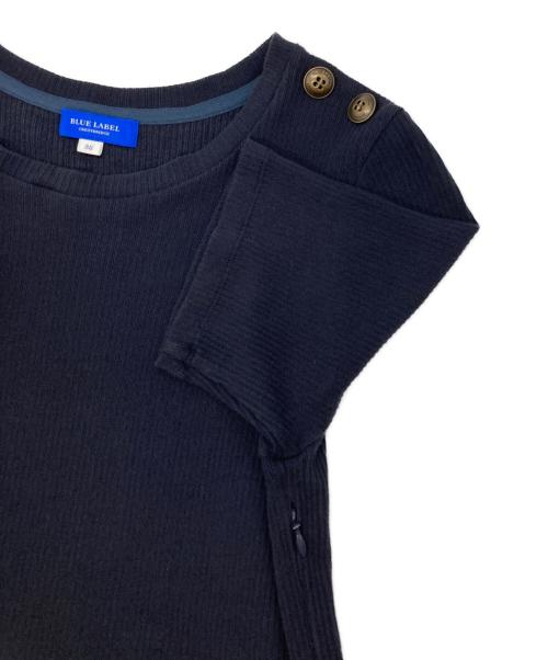 BLUE LABEL CRESTBRIDGE（ブルーレーベルクレストブリッジ）BLUE LABEL CRESTBRIDGE (ブルーレーベルクレストブリッジ) ストレッチテレココンビワンピース ブラック×ブルー サイズ:38の古着・服飾アイテム