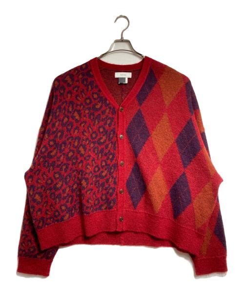 FACETASM（ファセッタズム）FACETASM (ファセッタズム) LEOPARD ARGYLE MOHAIR CARDIGAN/レオパードアーガイルモヘアカーディガン レッド サイズ:5の古着・服飾アイテム