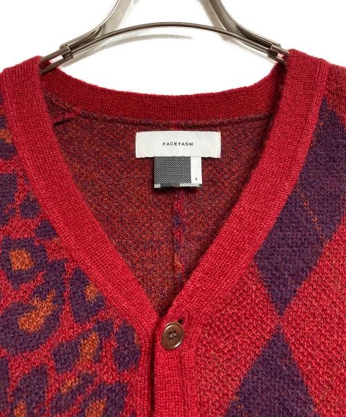 FACETASM（ファセッタズム）FACETASM (ファセッタズム) LEOPARD ARGYLE MOHAIR CARDIGAN/レオパードアーガイルモヘアカーディガン レッド サイズ:5の古着・服飾アイテム