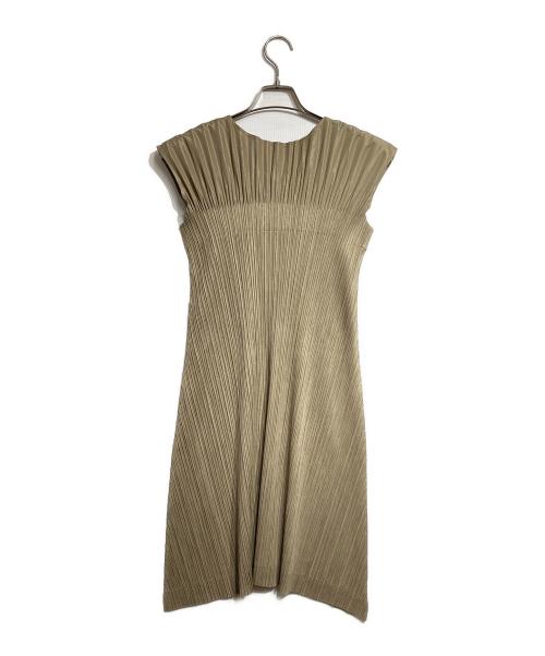 PLEATS PLEASE（プリーツプリーズ）PLEATS PLEASE (プリーツプリーズ) プリーツノースリーブワンピース/Pleated sleeveless dress オリーブ サイズ:2の古着・服飾アイテム