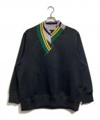 KOLORカラー）の古着「P/R/P MIX V-NECK SWEAT」｜ブラック