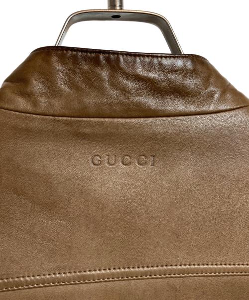 GUCCI（グッチ）GUCCI (グッチ) シングルレザーライダースジャケット ブラウン サイズ:48の古着・服飾アイテム