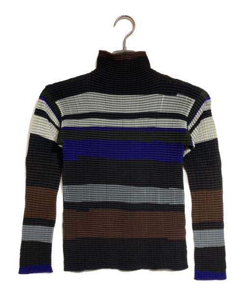 ISSEY MIYAKE PLEATS (T.)（イッセイミヤケ プリーツ）ISSEY MIYAKE PLEATS (T.) (イッセイミヤケ プリーツ) ハイネックプリーツカットソー ブラウン×ブラック サイズ:Mの古着・服飾アイテム