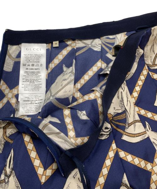 GUCCI（グッチ）GUCCI (グッチ) ホース柄プリーツスカート/馬柄/ロングスカート ネイビー サイズ:38の古着・服飾アイテム