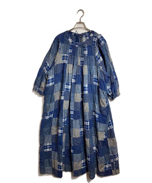 45R（フォーティファイブ・アール）45R (フォーティファイブ・アール) ミックスパッチワークのタックドレス ブルー サイズ:ーの古着・服飾アイテム