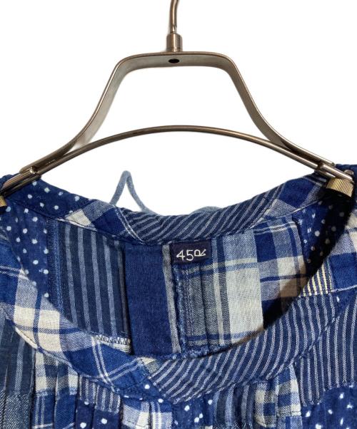 45R（フォーティファイブ・アール）45R (フォーティファイブ・アール) ミックスパッチワークのタックドレス ブルー サイズ:ーの古着・服飾アイテム