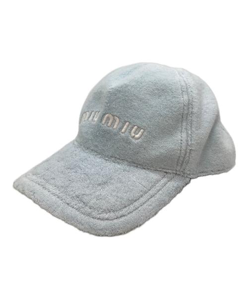 MIU MIU（ミュウミュウ）MIU MIU (ミュウミュウ) ロゴパイルベースボールキャップ ブルー サイズ:Sの古着・服飾アイテム