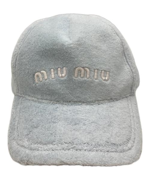MIU MIU（ミュウミュウ）MIU MIU (ミュウミュウ) ロゴパイルベースボールキャップ ブルー サイズ:Sの古着・服飾アイテム