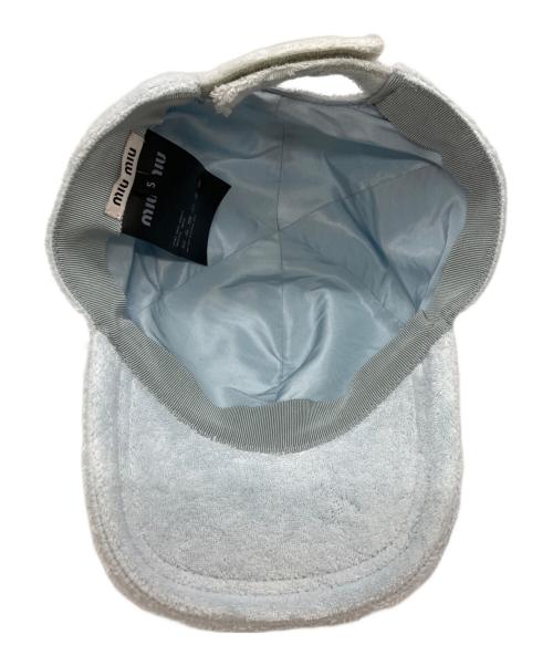 MIU MIU（ミュウミュウ）MIU MIU (ミュウミュウ) ロゴパイルベースボールキャップ ブルー サイズ:Sの古着・服飾アイテム